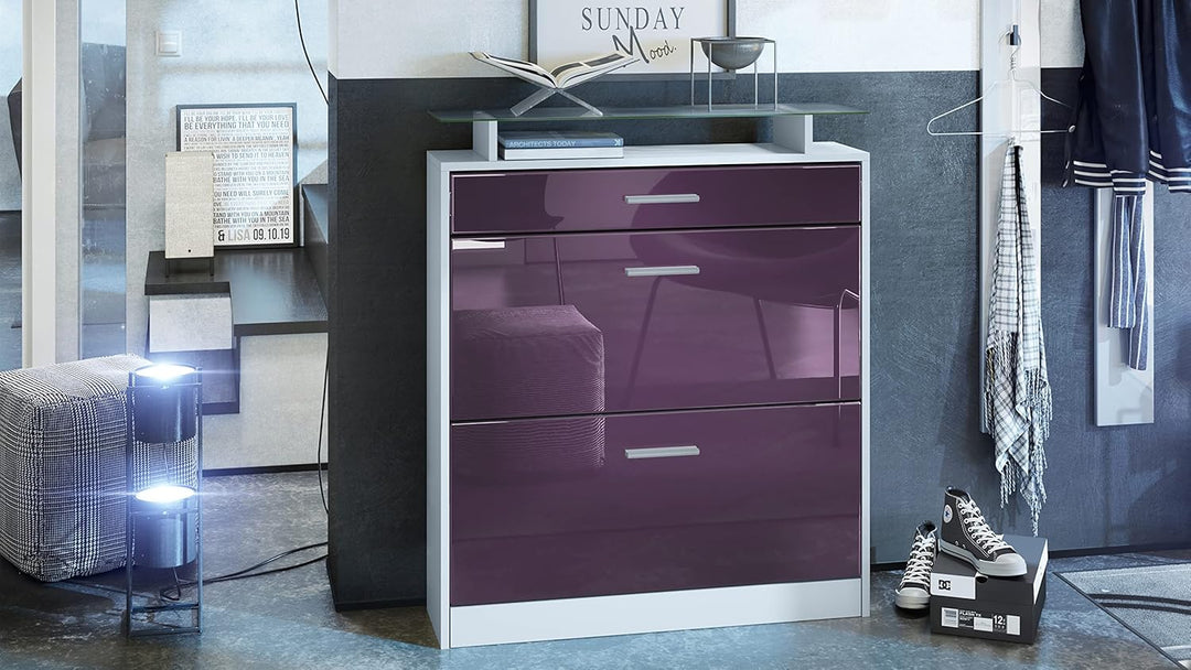 Vladon Schuhschrank Loret 89 x 104 x 23 cm Schuhkipper für 16 Paar Schuhe mit 1 Schublade, 1 Glasabl