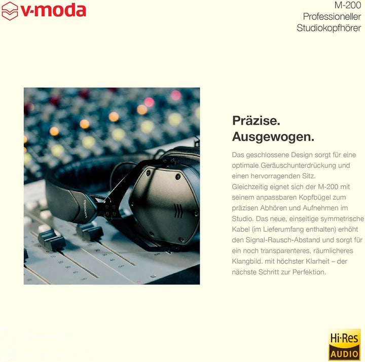 V-MODA M-200 Professioneller Studio Monitor-Kopfhörer, Matte Schwarz M-200 Matte Schwarz, M-200 Matt