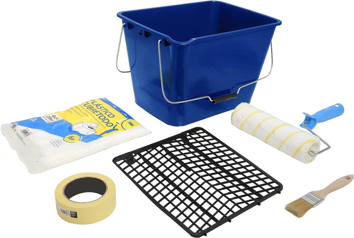 TECPINT SPECIAL KIT INNENLACKANWENDUNG - Professionelle Anti-Tropf-Farbrolle mit Eimer, Klebeband, A