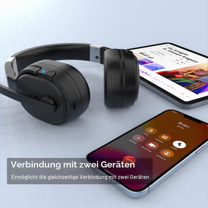 ANSTEN Headset mit mikrofon Bluetooth mit ANC &amp; 40h Akkulaufzeit – Ultra-Komfortables Bluetooth Head