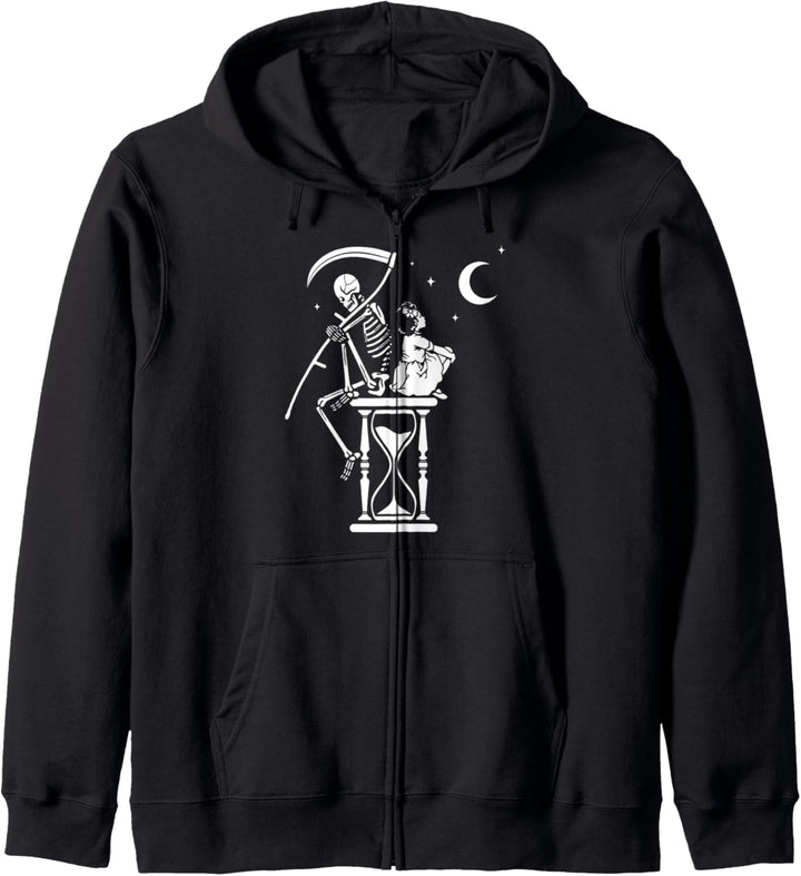 Death Reaper And Girl Sit Under Moon Memento Mori Kapuzenjacke
