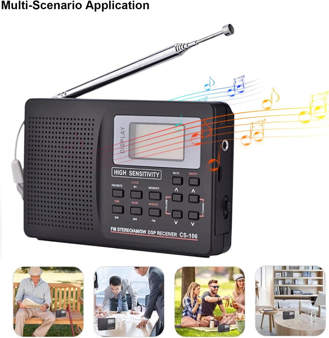Topiky Vollfrequenzempfänger Radio, FM/AM/SW/LW/TV Sound Vollfrequenzempfänger, der Radio mit Uhr- u