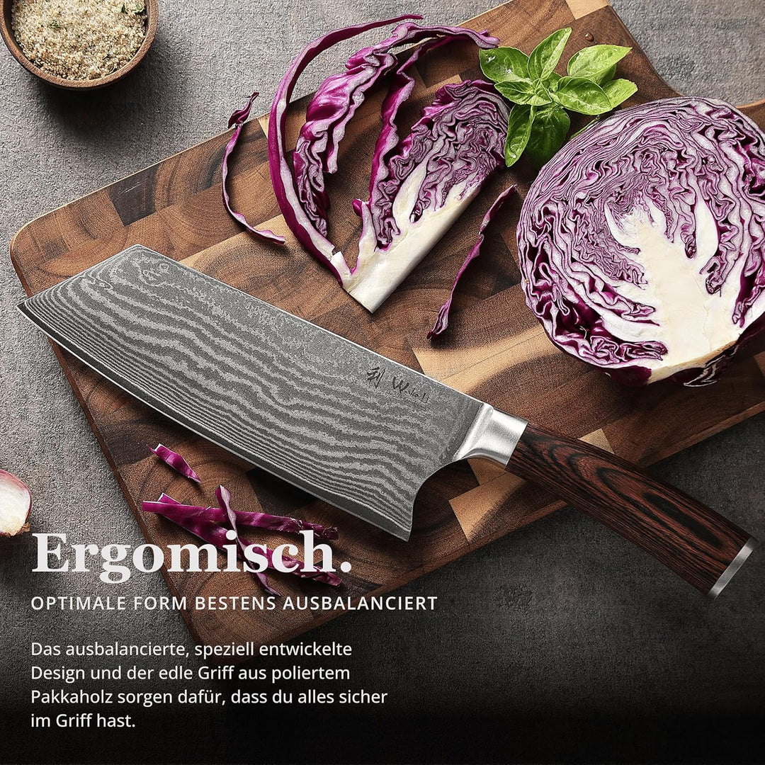 Wakoli EDIB Chai Dao Kochmesser mit Gravur – Personalisiertes Messer, 19cm Klinge aus 67 Lagen Damas