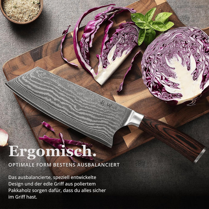 Wakoli EDIB Chai Dao Kochmesser mit Gravur – Personalisiertes Messer, 19cm Klinge aus 67 Lagen Damas