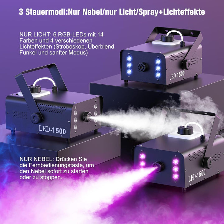 UKing 1500W Nebelmaschine 6 RGB LED,Partylicht Rauchmaschine mit Fernbedienung und 1L Tank,Hohes Neb