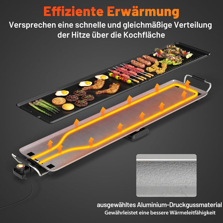 COSTWAY Teppanyaki Grill 1800W, Elektrische Grillplatte, Antihaft Tischgrill mit Einstellbarer Tempe