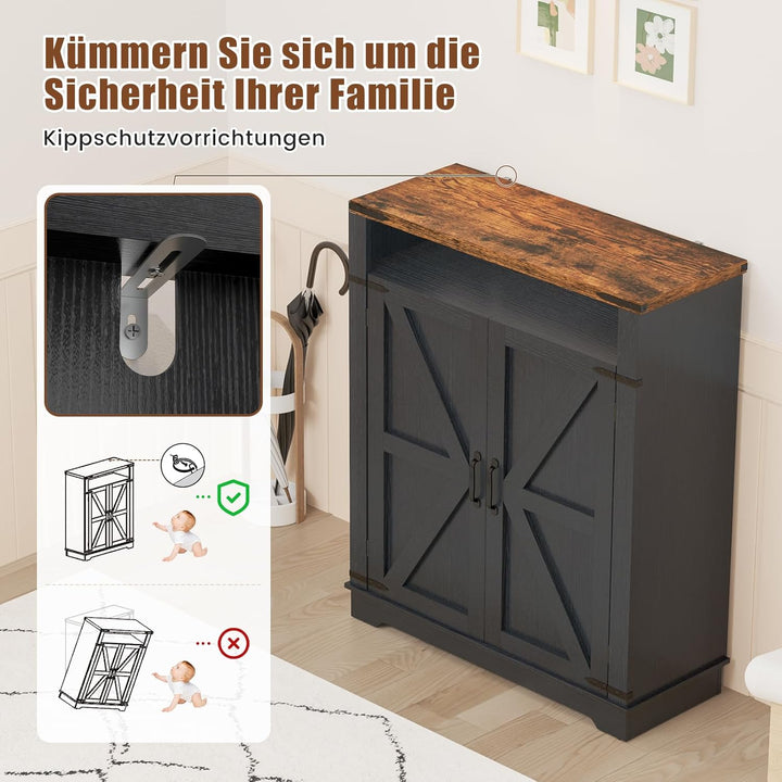 Schuhschrank mit 2 Türen, Schuhschrank Holz im Landhausstil, Schuhkommode mit verstellbaren Einlegeb
