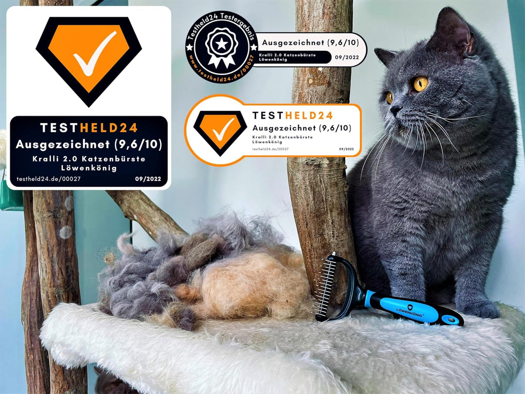 LÖWENKÖNIG® KRALLI 2.0 Verbesserte Unterfellbürste für Katzen & Hunde I Extrem effektiver Unterwollk