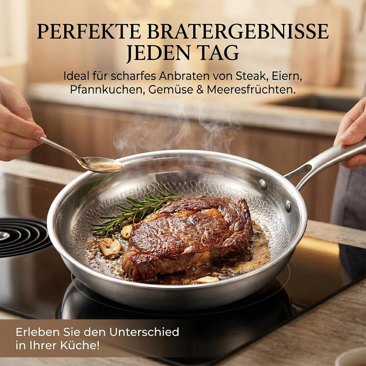 Titan Pfanne, Titan Bratpfanne, 28 CM Titanium Pfanne Unbeschichtet,Titanium Hammered Pan Pro mit De
