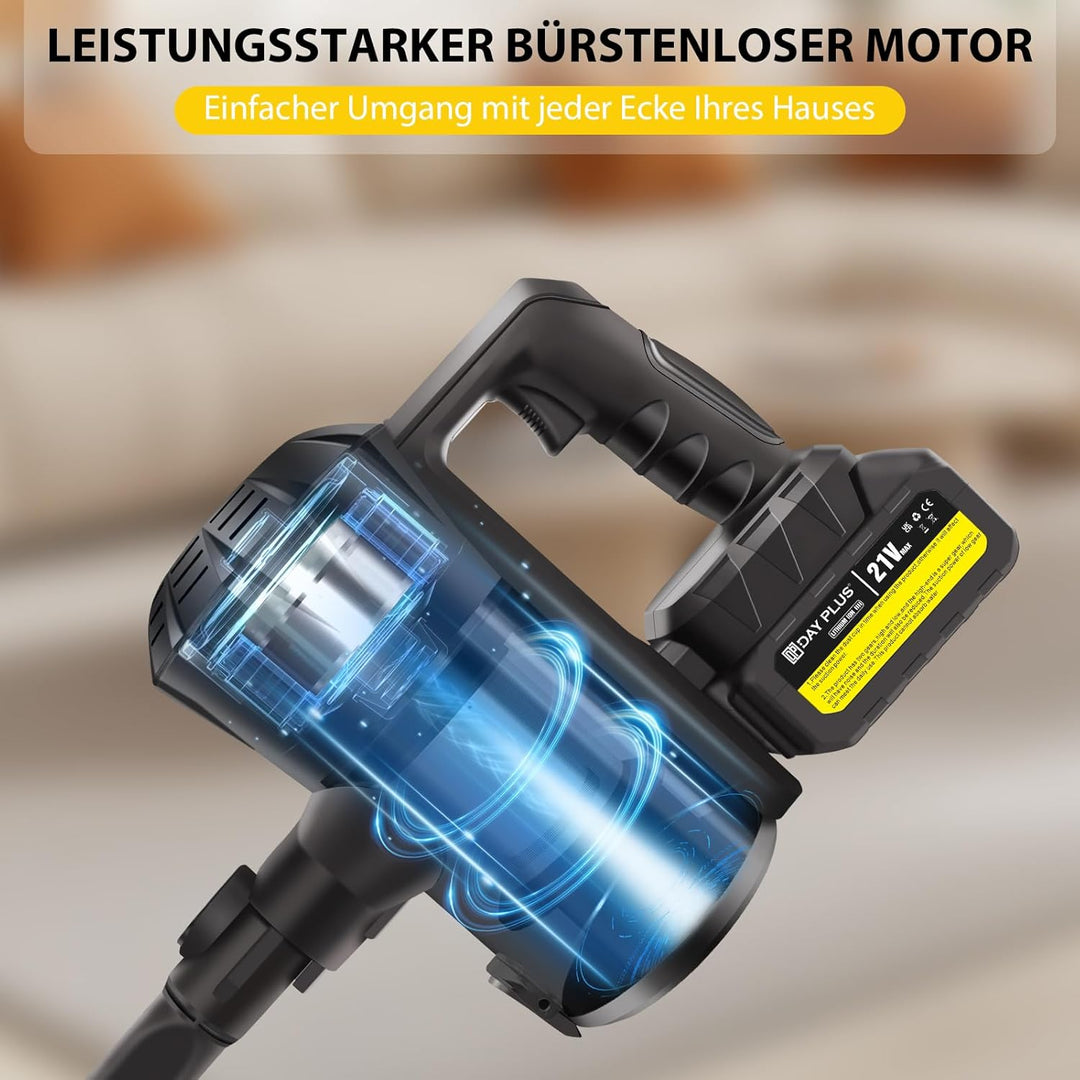 Akku Staubsauger 500W 45000Pa 45Min Akkustaubsauger Kabellos mit Licht, Anti-Tangle-Bürste, Superlei