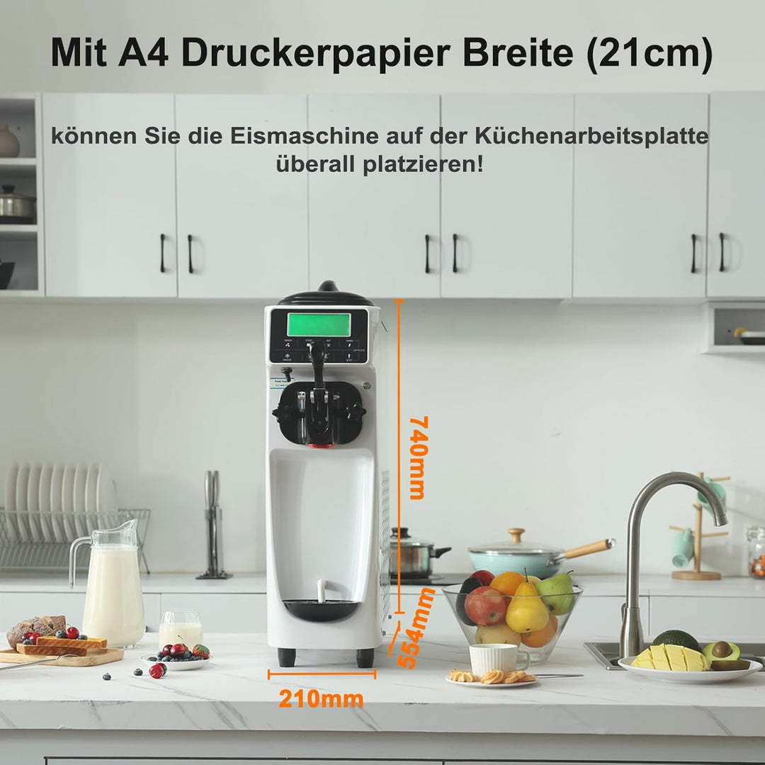 GSE Eiscrememaschine 1200W - 18L Softeis pro Stunde, 6L Edelstahlbehälter mit Kühlfunktion, 1.2L Ein