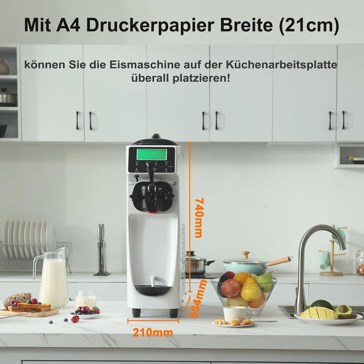 GSE Eiscrememaschine 1200W - 18L Softeis pro Stunde, 6L Edelstahlbehälter mit Kühlfunktion, 1.2L Ein