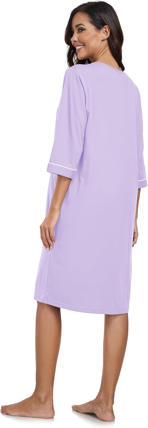 COLORFULLEAF 100% Baumwolle Morgenmantel Damen Leicht Bademantel Damen 3/4 Ärmel mit Reissverschluss