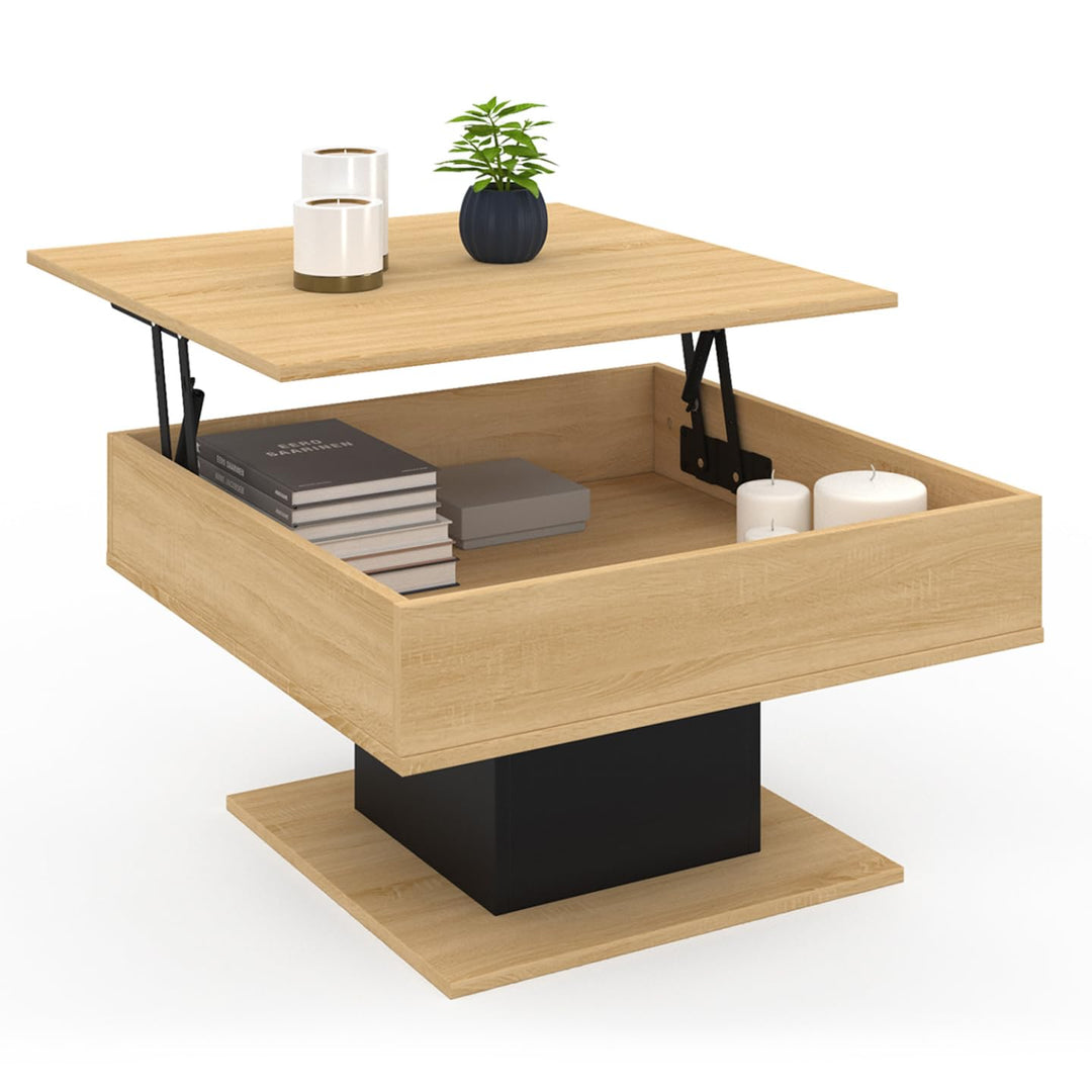 IDMarket - Couchtisch, aufklappbare Platte, Eden, quadratisch, Holz und Schwarz