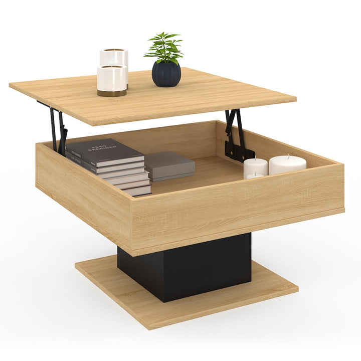 IDMarket - Couchtisch, aufklappbare Platte, Eden, quadratisch, Holz und Schwarz