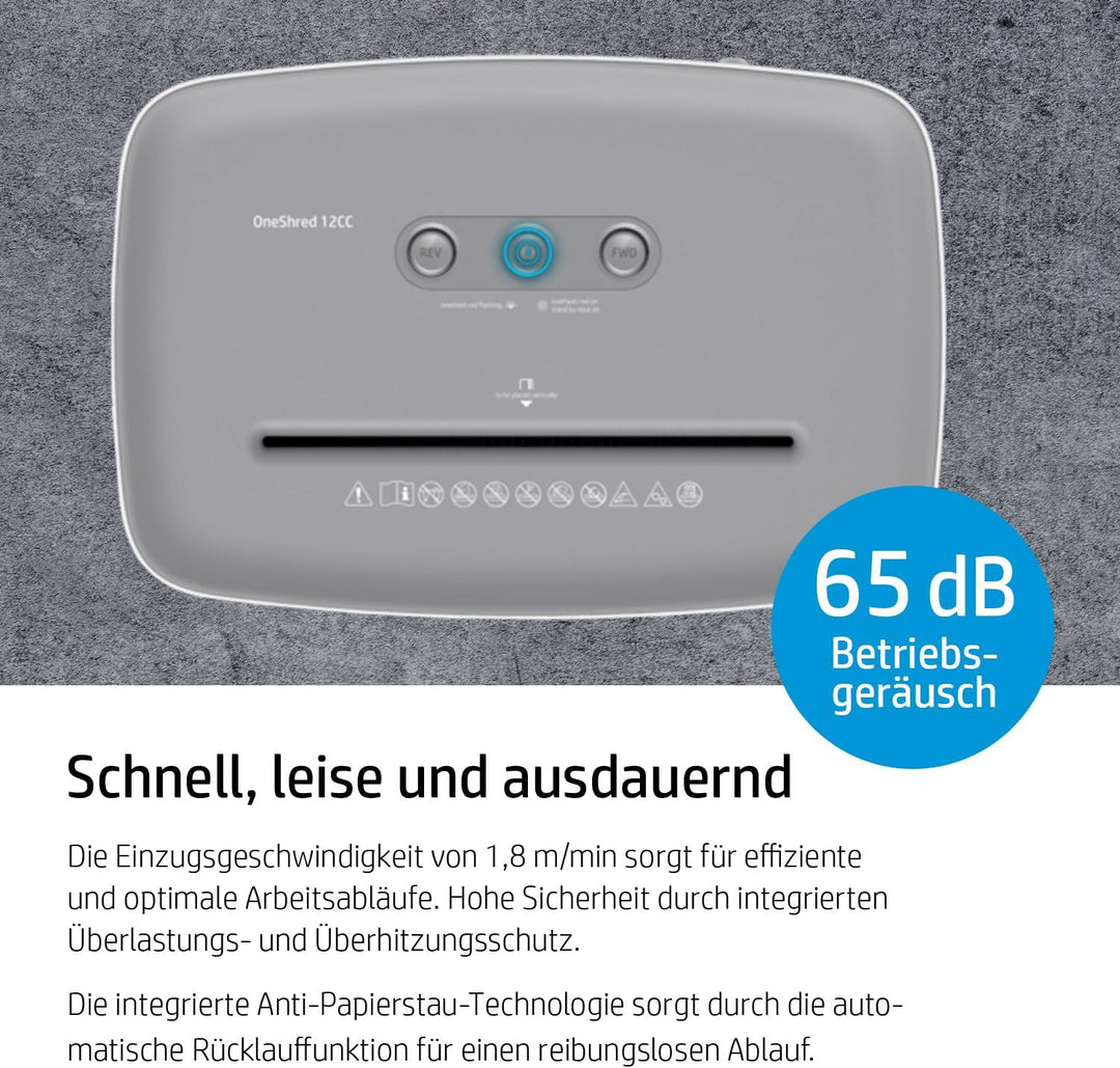 HP OneShred 12CC, Aktenvernichter, Sicherheitsstufe P-4, Cross Cut, 12 Blatt, 2802 weiss 12 Blatt Cr