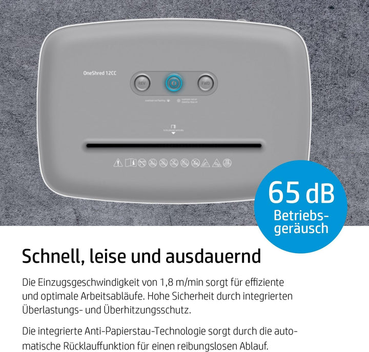 HP OneShred 12CC, Aktenvernichter, Sicherheitsstufe P-4, Cross Cut, 12 Blatt, 2802 weiss 12 Blatt Cr