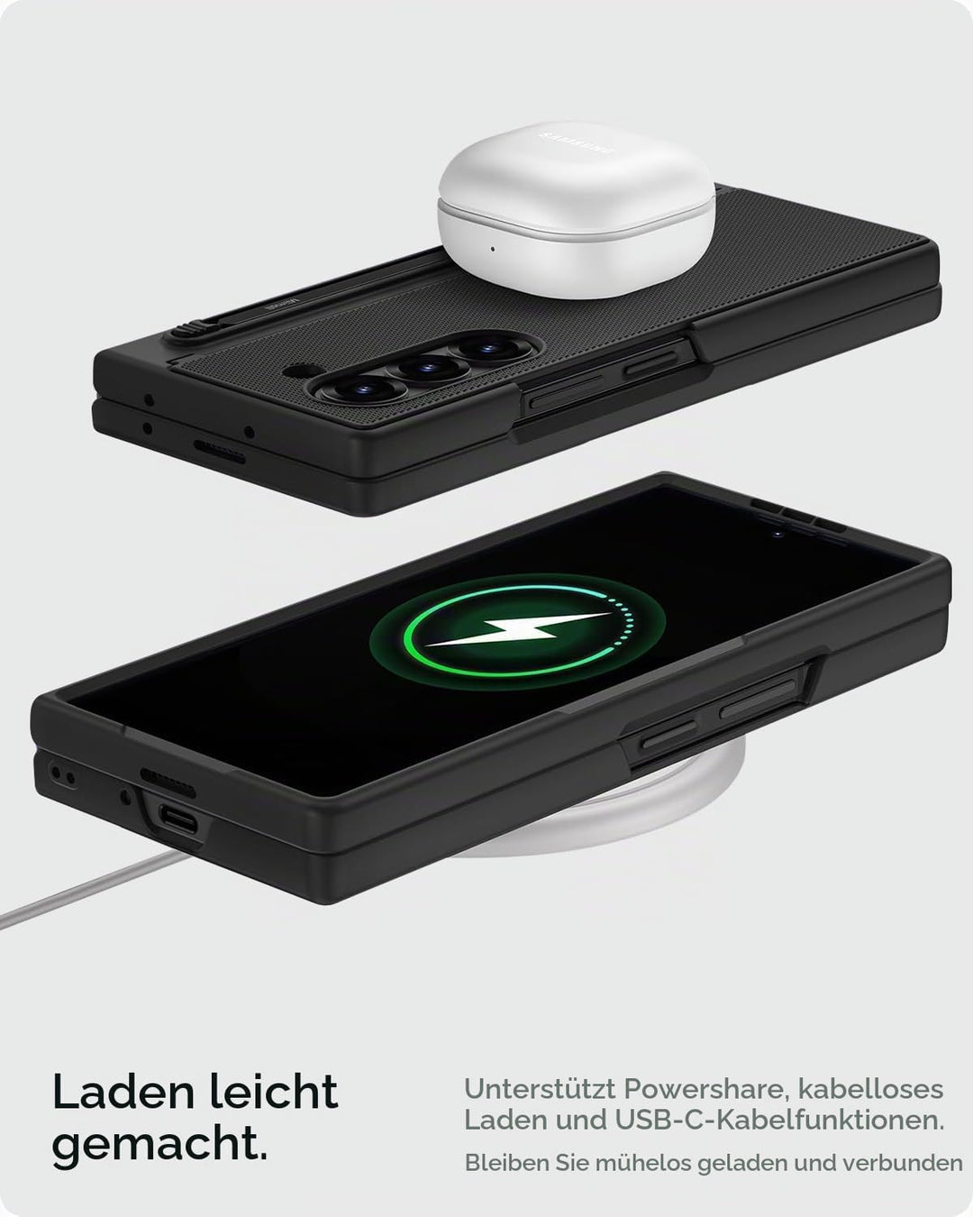 Miimall Kompatibel mit Samsung Galaxy Z Fold 5 Hülle mit S-Pen & Stifthalter, [Anti-SPY Displayschut