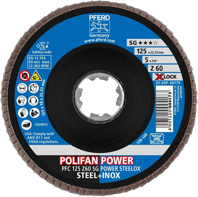 PFERD Fächerscheibe POLIFAN POWER, 10 Stück, 125mm, Z60, X-LOCK (22,23 mm), SG STEELOX, 67786126 – f