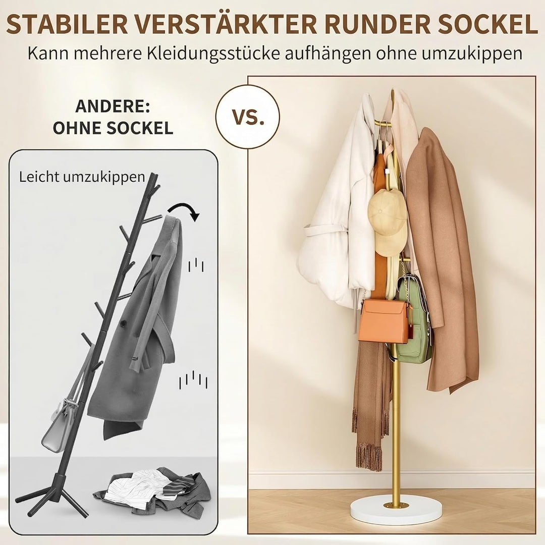 MISSLO Metall Garderobenständer 4-Fach Verstellbare Stabil Jackenständer Stehend mit stabilem Holzso