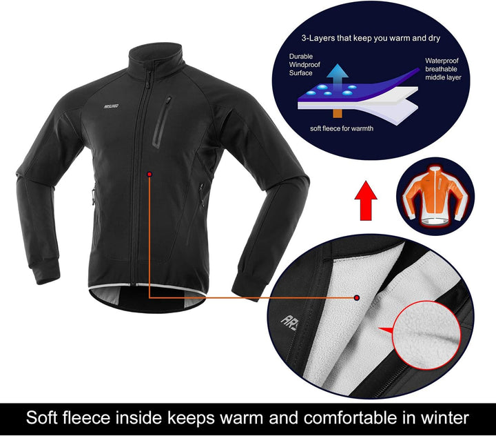 ARSUXEO Herren Winter Fahrradjacke Thermo-Vlies Softshell MTB Fahrrad Outwear Winddicht Wasserdicht