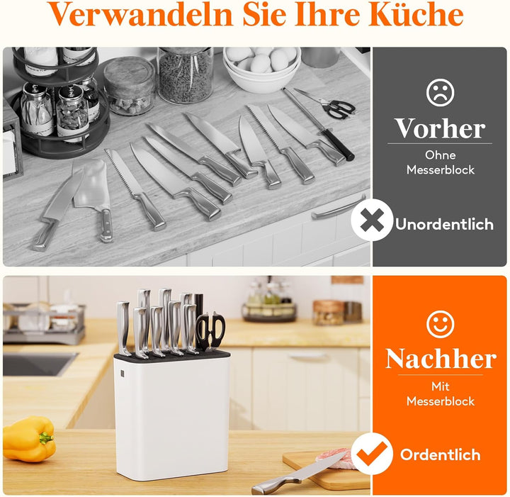 Lifewit Messerblock ohne Messer Schwarz, für bis zu 25 Messer, Weiss | Kunststoff Messerständer, mit