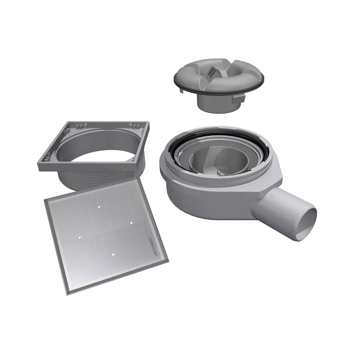 LUX ELEMENTS Waagerechter Ablauftopf TUB-BAW-DV I Ablauftopf mit befliesbarem Rost aus Edelstahl ink