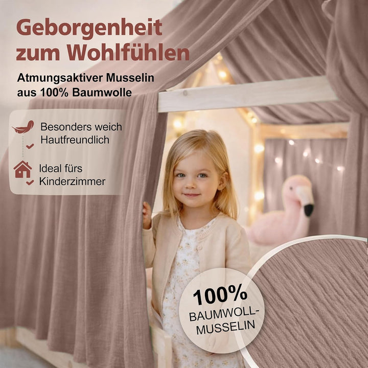 Hook Hausbett Himmel Deko Set, Betthimmel Hausbett aus Musselin - 1 Betthimmel &amp; 1 Wimpelkette, für