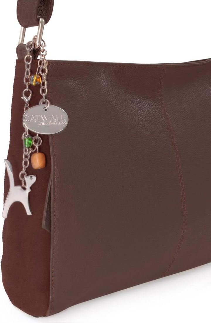 Catwalk Collection Handbags - Damen Umhängetasche Mittelgross - Crossbody Bag - Leder und Wildleder