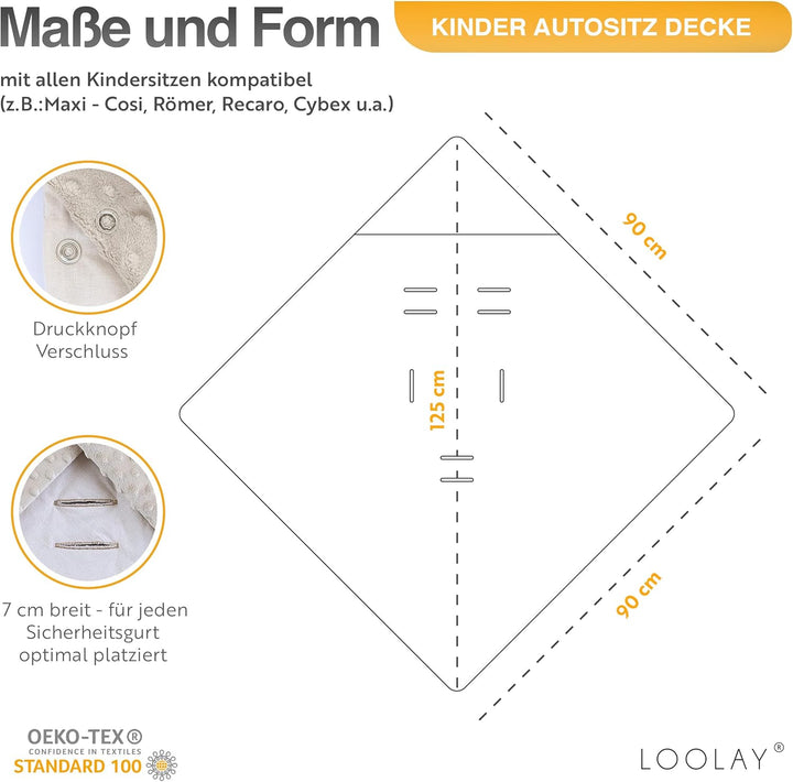 LOOLAY Einschlagdecke Babyschale kompatibel mit 3 und 5 Punkt Gurtsystemen – Babydecke für Autositz