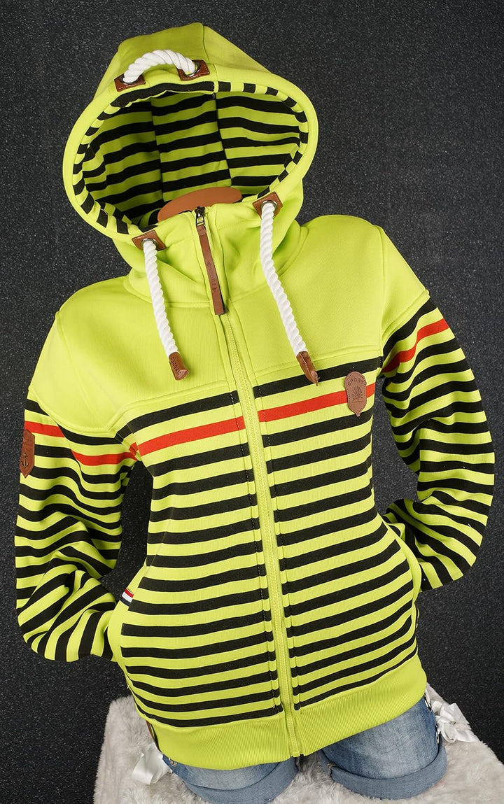 Damen Sweat Jacke Kapuze Fleece gefüttert Übergangsjacke Hoodie gestreiftes oder dünn-gestreiftes me