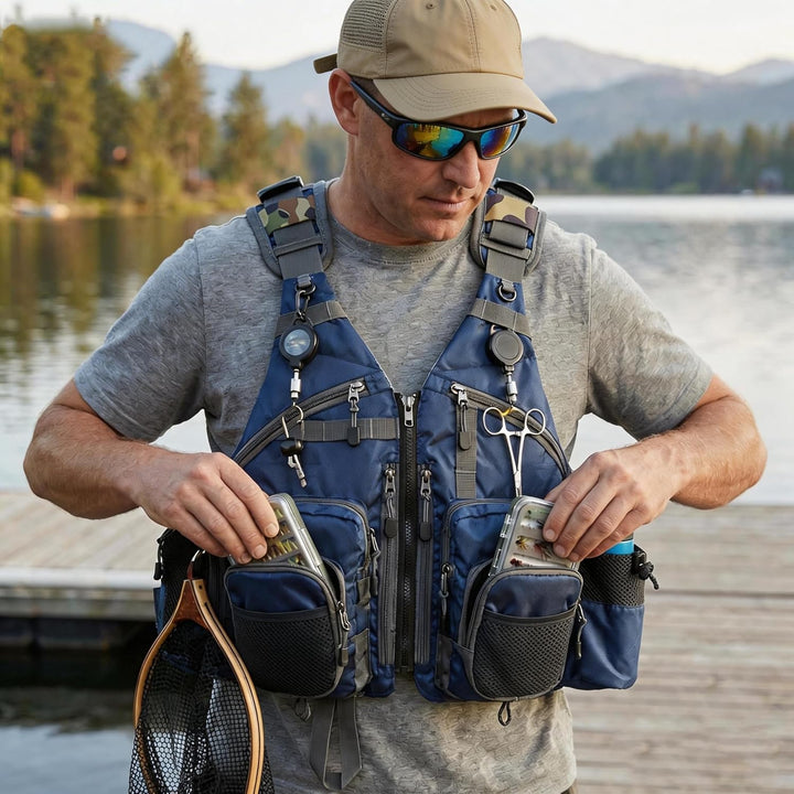 Kylebooker Fliegenfischen Weste Angelweste Einstellbare Grösse Maschen Multi-Taschen Jacke Einheitsg