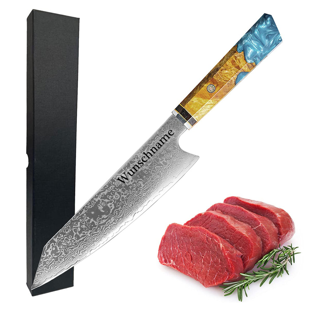 polar-effekt Damastmesser 20 cm Japanmesser 67 lagig mit gravierten Wunschname - personalisiert mit