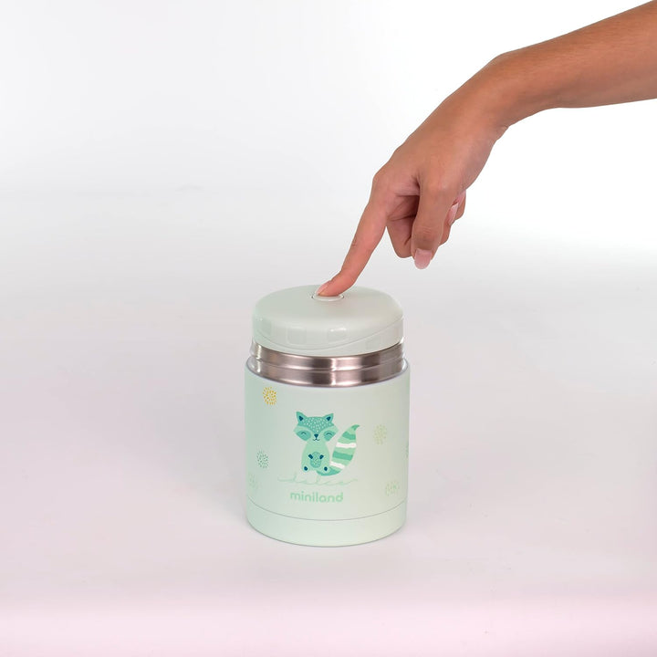 Miniland Food Thermy Mint, 600 ml Isolierbehälter, doppelte Stahl-Isolierschicht hält die Temperatur