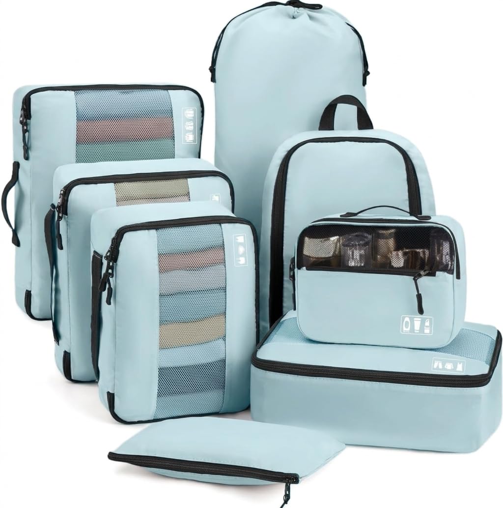 MURISE Koffer Organizer 8 Stück, Packing Cubes für Urlaub und Reisen, Packwürfel Packtaschen für Kof