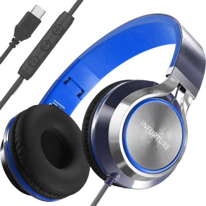 INFURTURE USB-C-Kopfhörer mit Mikrofon und Lautstärkeregler, Nur 191g Over Ear kopfhörer, Leicht Kop