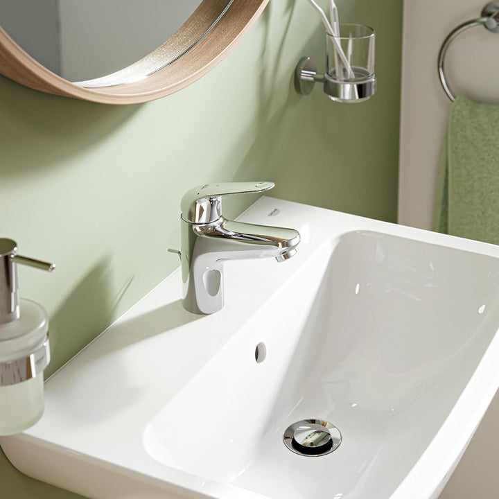 GROHE Swift - Waschtischarmatur (wassersparend, ~16cm hoch, Mittelstellung kalt, inkl. Montagewerkze