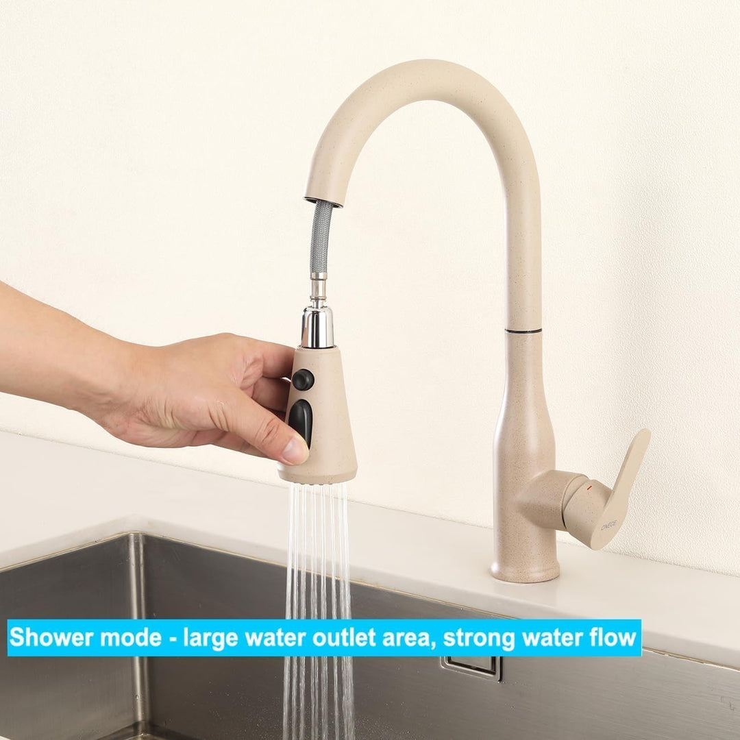 ONECE Küchenarmatur Weizenfarbe mit ausziehbar Brause 3 Duschmodi, Hochdruck Wasserhahn Küche Spülti