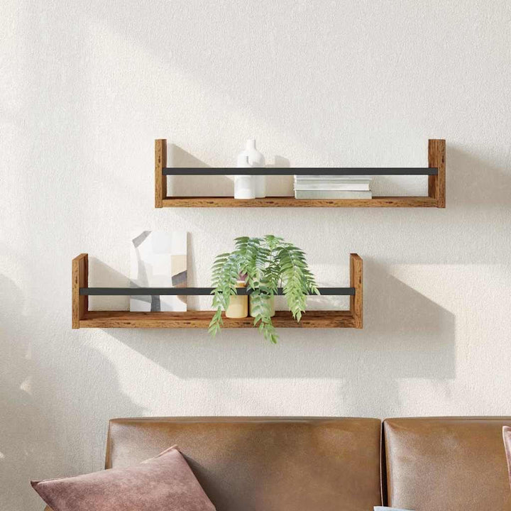 vidaXL Wandregal Wandmontiert 2 pcs Altholz 60 x 16 x 14 cm, Rechteckiges, modernes Wandregal, viel
