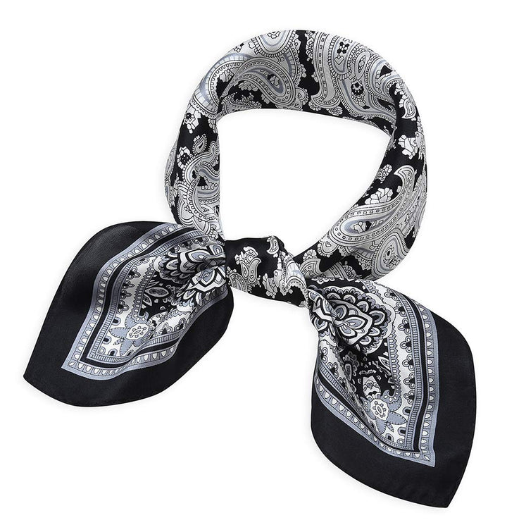 Corciova Damen Halstuch, 100 % Maulbeerseide, quadratisch, klein Paisley Weiss und Schwarz, Paisley