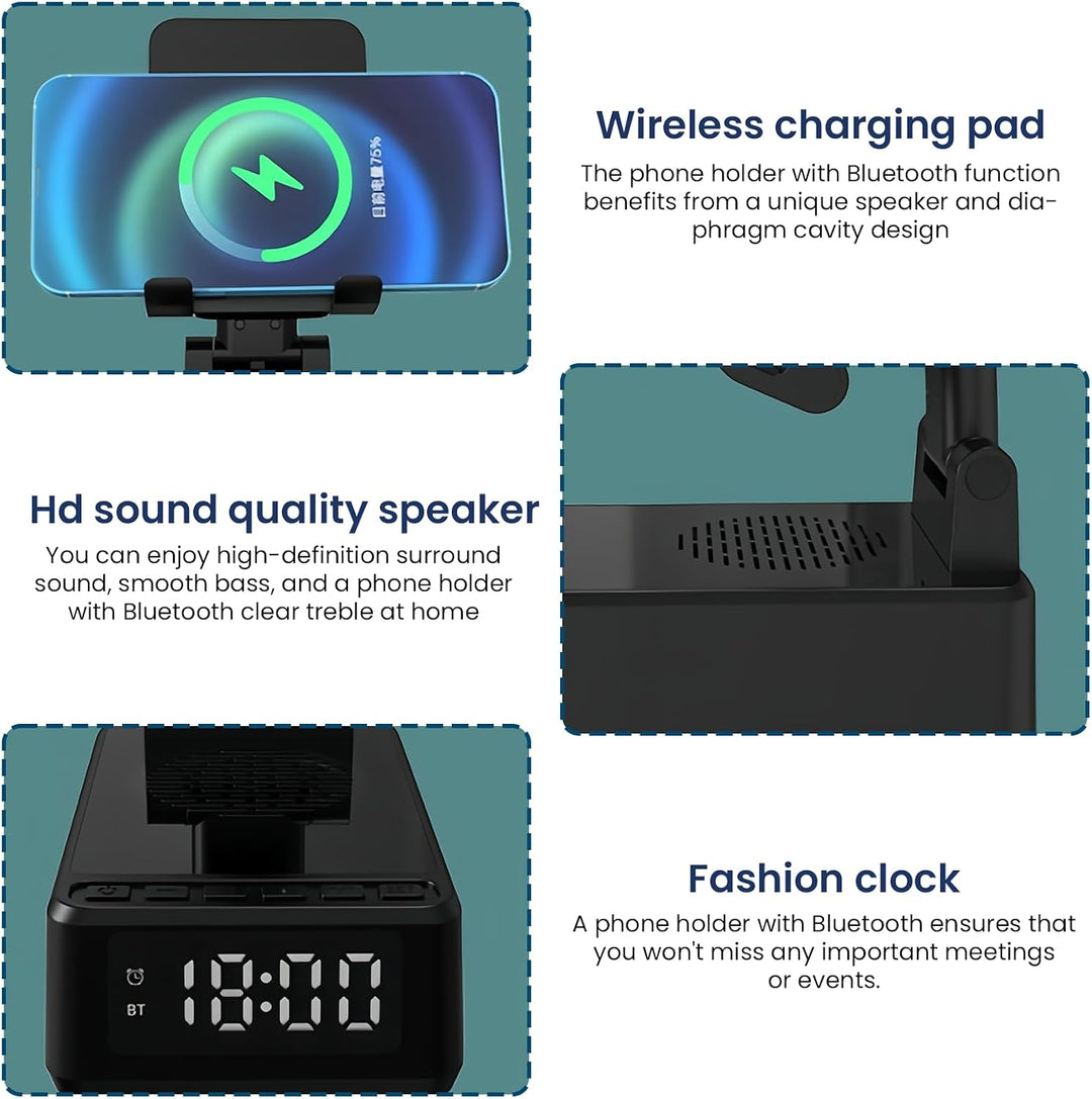 BORDEAG Wireless Charger Stand, 3-In-1 Induktive Ladestation, Bluetooth Audio Powerbank Halterung, H