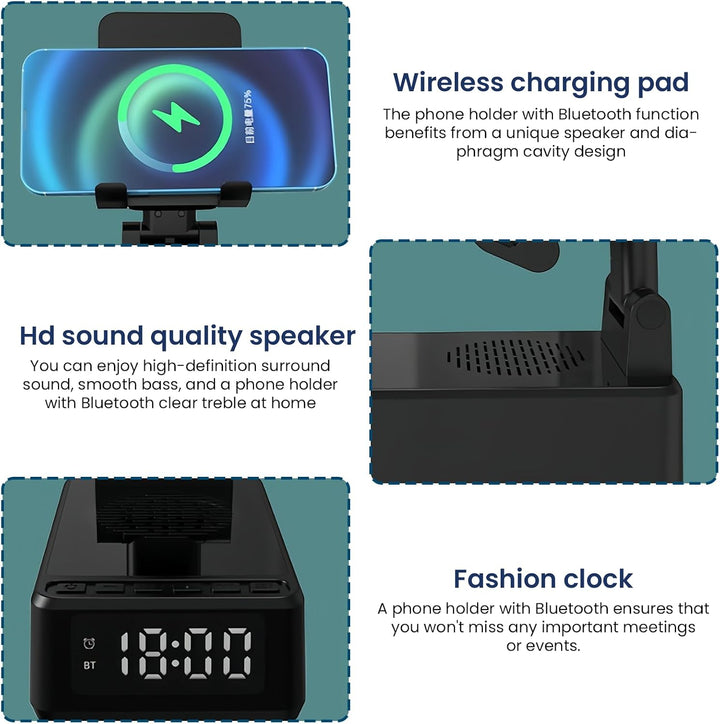 BORDEAG Wireless Charger Stand, 3-In-1 Induktive Ladestation, Bluetooth Audio Powerbank Halterung, H