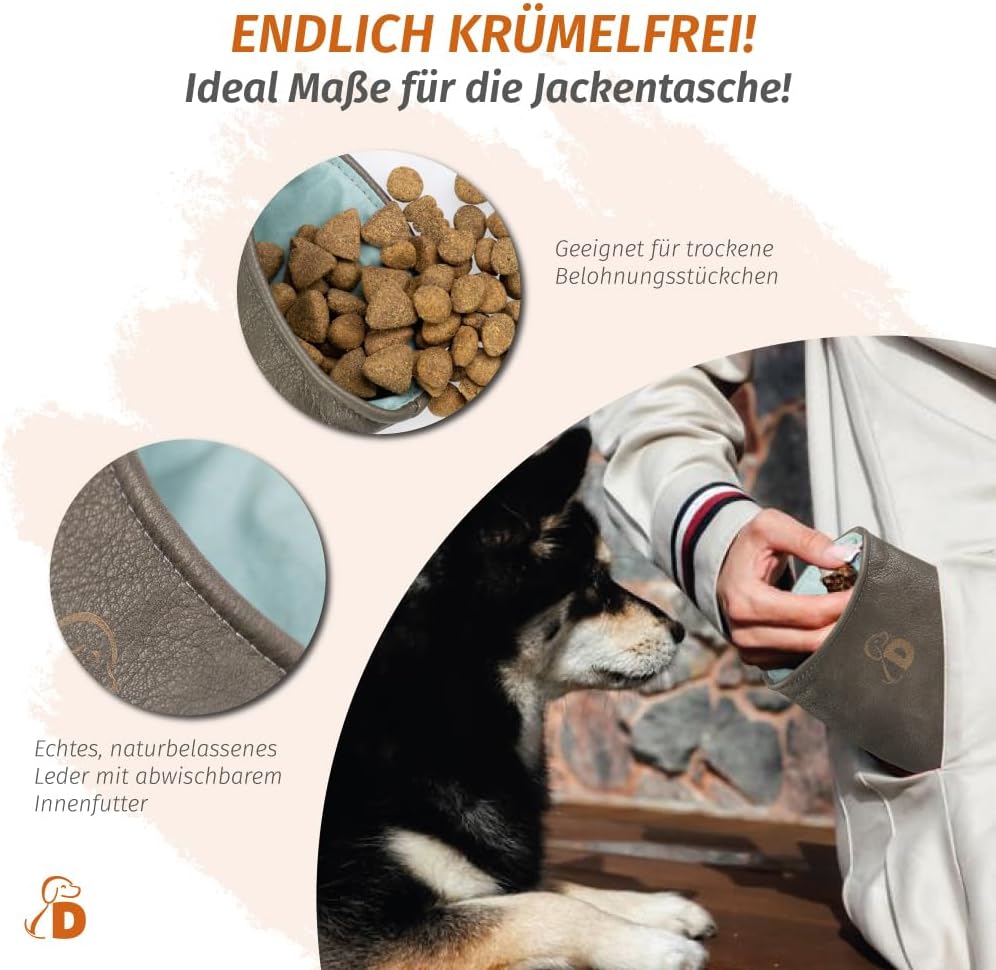 DOGOLINO® Leckerli-Beutel für Hunde aus Leder - Leckerlitasche - Leckerlibeutel mit Kotbeutelspender