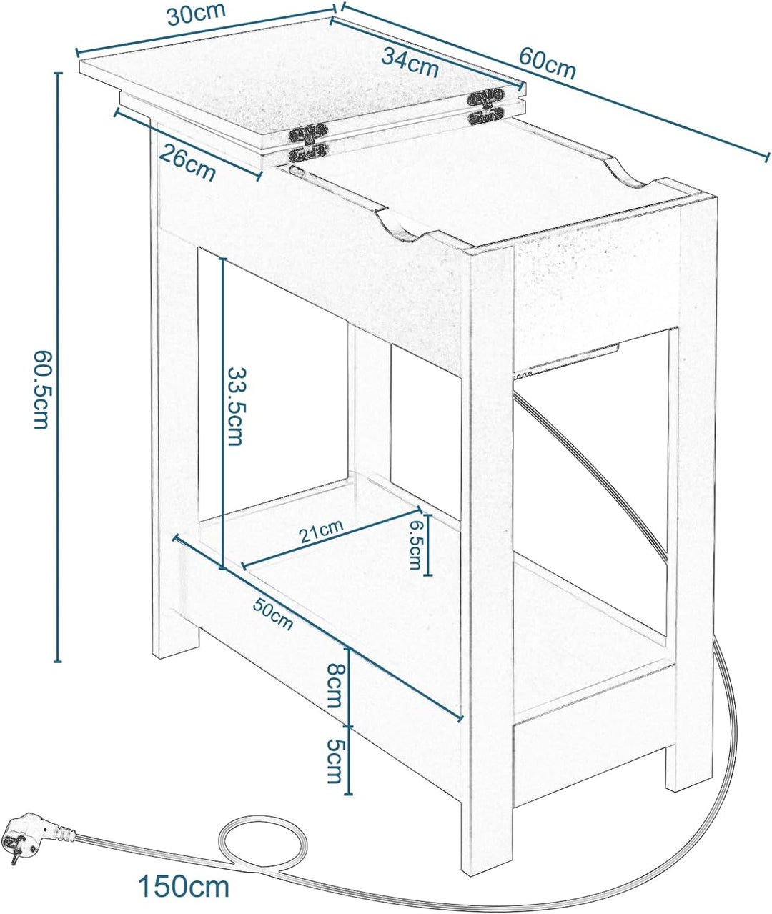 EUGAD Beistelltisch, Nachttisch mit Steckdose, Sofatisch, Couchtisch, Kleiner Tisch, Konsolentisch,