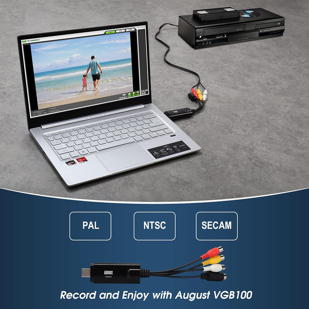 USB 2.0 Audio Video Grabber Konverter - August VGB100 - Scart, S-Video, Composite – VHS Hi8 Kassette