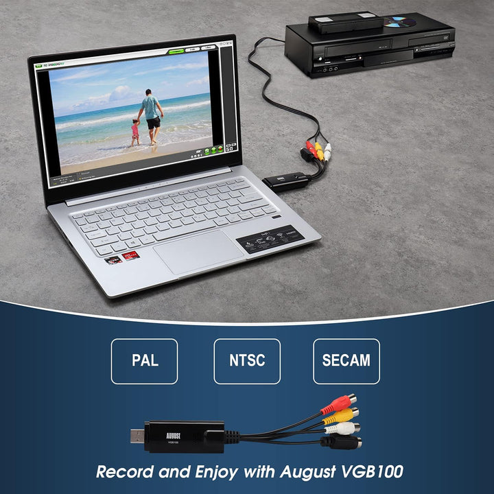 USB 2.0 Audio Video Grabber Konverter - August VGB100 - Scart, S-Video, Composite – VHS Hi8 Kassette