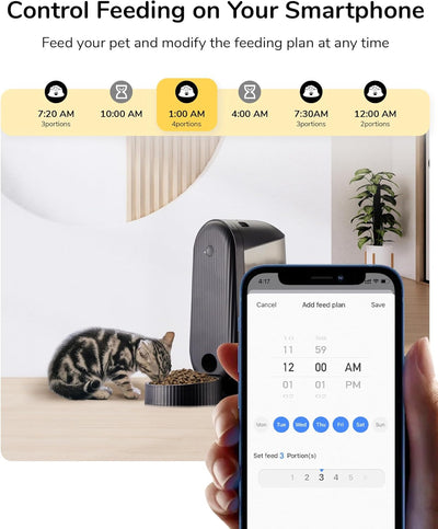 FUKUMARU Futterautomat Katze，4L Katzenfutter Automat WiFi, Automatischer Futterspender Katze/Hund mi