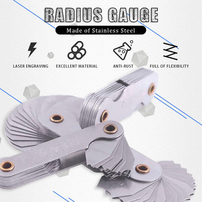 Glarks 4 Pack R0.3-1.5/ R1-6.5/ R7-14.5/ R15-25 Radius Gauge Set, Stainless Steel Radius Fillet Gage