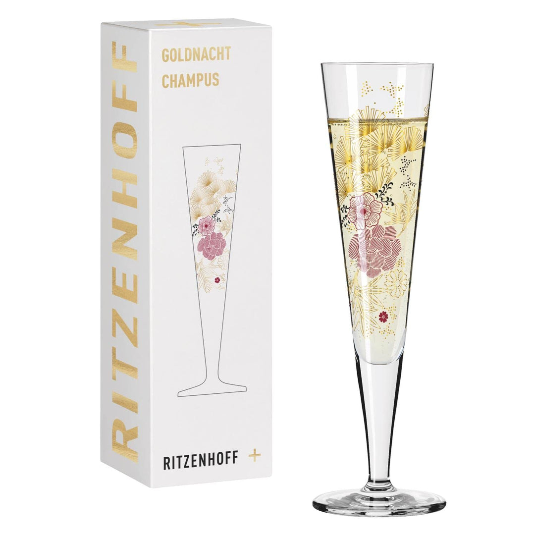 RITZENHOFF 1071020 Champagnerglas 200 ml - Serie Goldnacht Nr. 20 - Edles Designerstück mit Echt-Gol