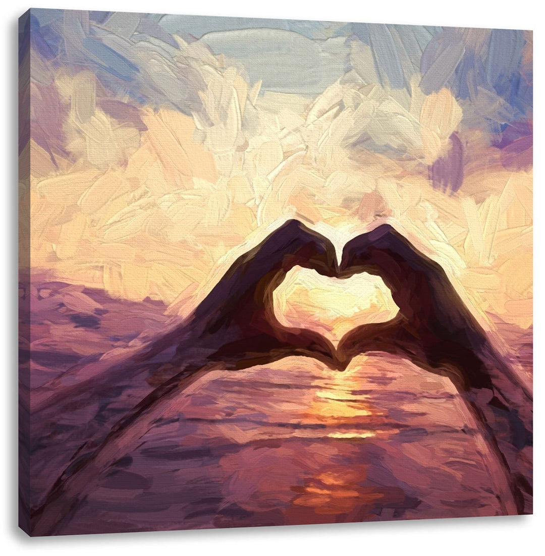 Hände zu einem Herz geformt, Format: 70x70 als Leinwandbild, tolle Bilder fertig auf Holzrahmen gesp